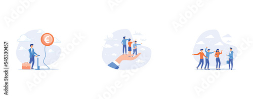 Inflation in Europe causing by energy shortage, Company culture or employees sharing the same value, Assertive communication for leadership, set flat vector modern illustration