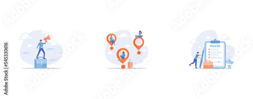 Speak up, work and travel freelancer, Company policies document, set flat vector modern illustration