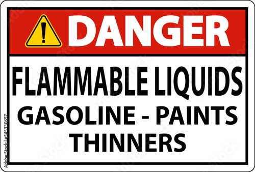 Danger Sign Flammable Liquids, Gasoline, Paints, Thinners