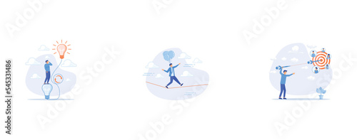 Rethink or think again to make change for better result, Risk management control or assessment on uncertainty, Target audience for advertising, set flat vector modern illustration