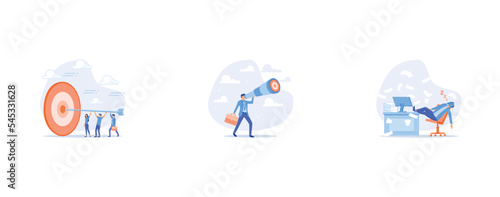 Aiming at target, Search for business target or goal, Quiet quitting, set flat vector modern illustration
