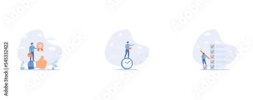 Employee of the month, Time management, completed tasks or business accomplishment, set flat vector modern illustration