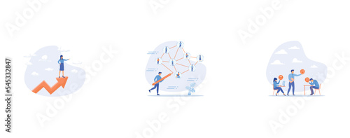 Woman leader, People networking for business opportunity, Employee morale, set flat vector modern illustration