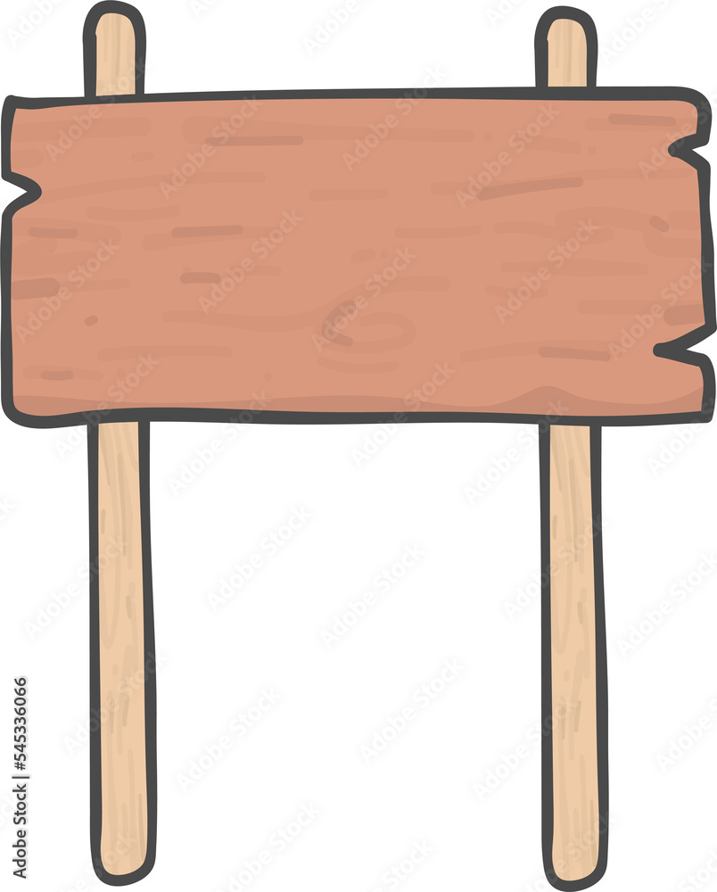 Fototapeta premium brown wooden sign board rectangular shape on short stick simple doodle cartoon drawing