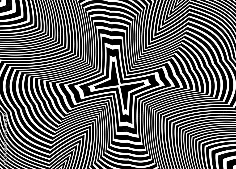 Line art optical .Wave design black and white. Pattern Digital image with a psychedelic stripes. Argent base for website, print, basis for banners, wallpapers, business cards, brochure