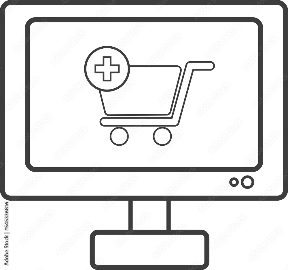 Shopping online on computer thin line icon, Shop icon set. Shopping online on computer thin line icon, Shop icon set.