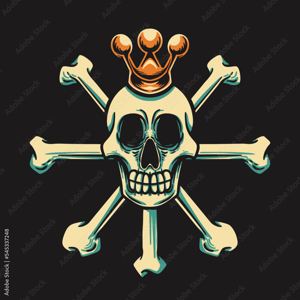 Skull Bone With Crown Retro Vector Illustration Skull Bone With Crown Retro Vector Illustration