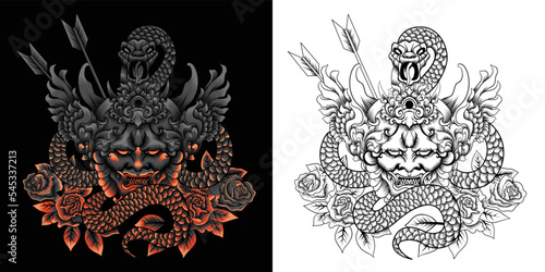 hannya mask with snake vector illustration