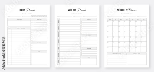 Daily, weekly, monthly planner template. 3 Set of minimalist planners. Printable Daily Weekly Monthly Planner Template. Daily productivity planner. Organizer & Schedule Planner. Planner Collection Set