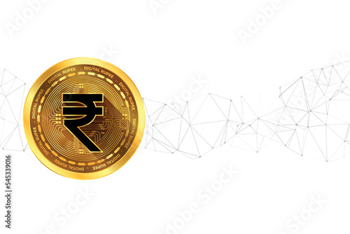 futuristic digital indian currency sign on golden token background