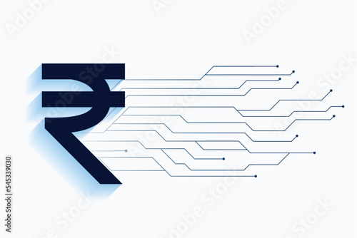 digital indian rupee with circuit lines technology concept