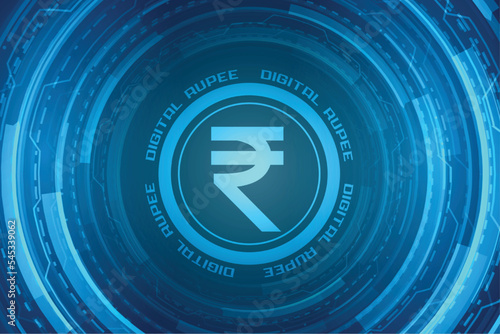 glowing digital rupee symbol in futuristic concept background