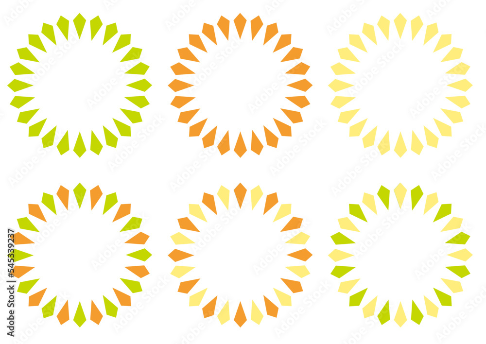 Fototapeta premium 丸くてかわいいフレームパステルカラーオレンジ・イエロー・グリーンの3色素材セット