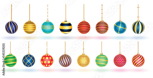 big set of realistic christmas bauble ornaments design