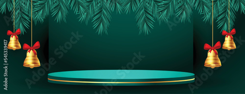 merry christmas holiday banner with 3d podium platform vector