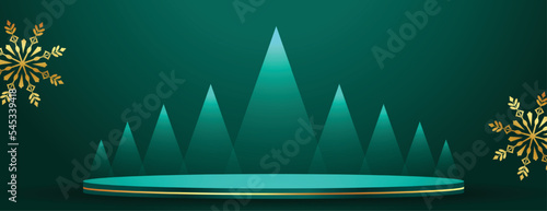merry christmas event banner with 3d podium and snowflake
