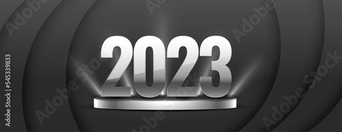 2023 new year event banner with 3d podium platform