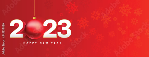 3d style 2023 new year red banner with bauble and snowflake