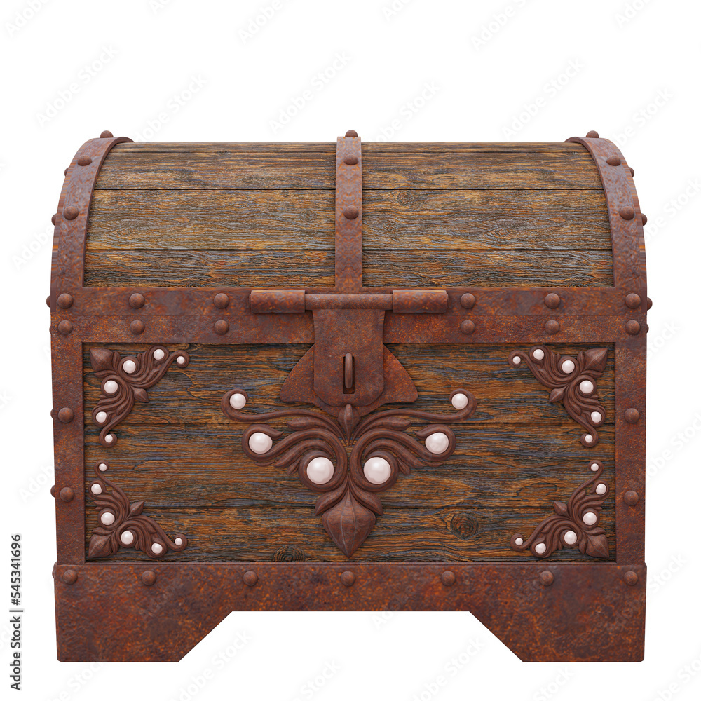 Old and broken vintage pirate treasure chest. Rotten and broken. For