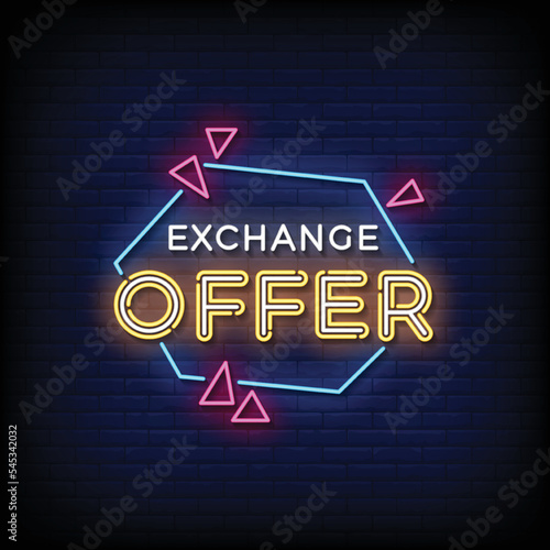Neon Sign exchange offer with brick wall background vector