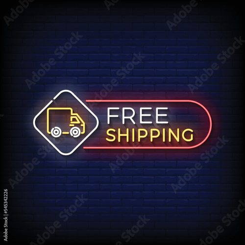 Neon Sign free shipping with brick wall background vector