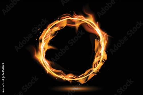 Realistic circle fire flame offer banner