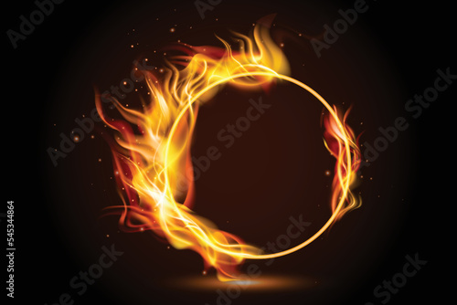 Realistic circle fire flame offer banner