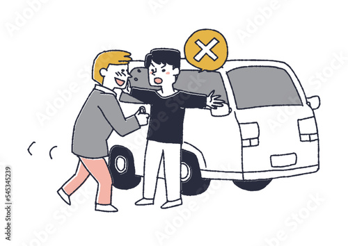 酔っ払って運転しようとしている友人を止めている男性