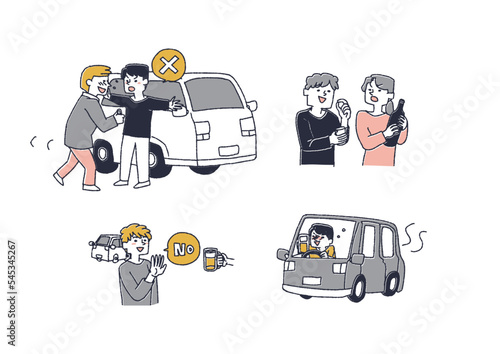 飲酒運転防止のためのイラストセット