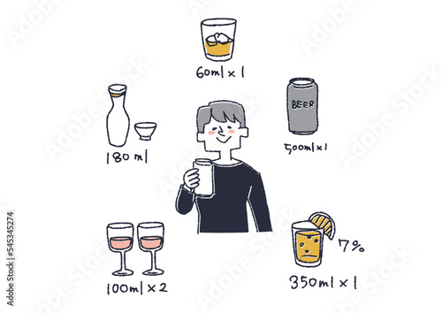 アルコールの飲酒量の単位のセットのイラスト