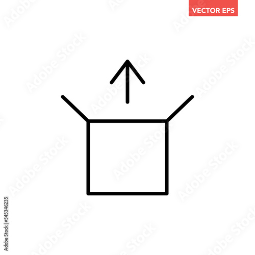 Black single box out line icon, simple unboxing online shopping flat design vector pictogram, infographic interface elements for app logo web website button ui ux isolated on white background