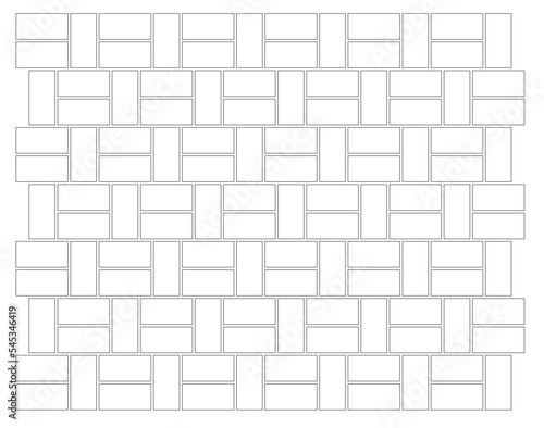 2D CAD pattern drawing based on rectangular and square block designs. Painting in black and white. Arranged repetitively again to form a pattern and a unique design. 