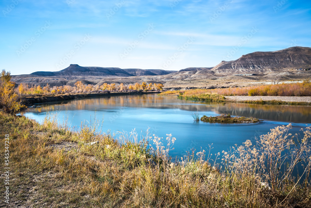 Autumn colors on the shores of Green River, Wyoming