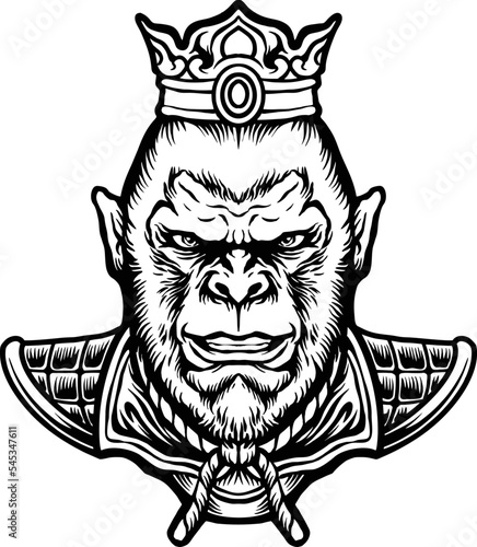 Monochrome Monkey King Clipart Vector illustrations for your work Logo, mascot merchandise t-shirt, stickers and Label designs, poster, greeting cards advertising business company or brands. photo