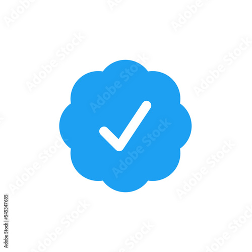 Blue verified social media account icon. Approved profile sign. Vector illustration.