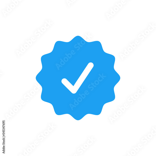 Blue verified social media account icon. Approved profile sign. Vector illustration.