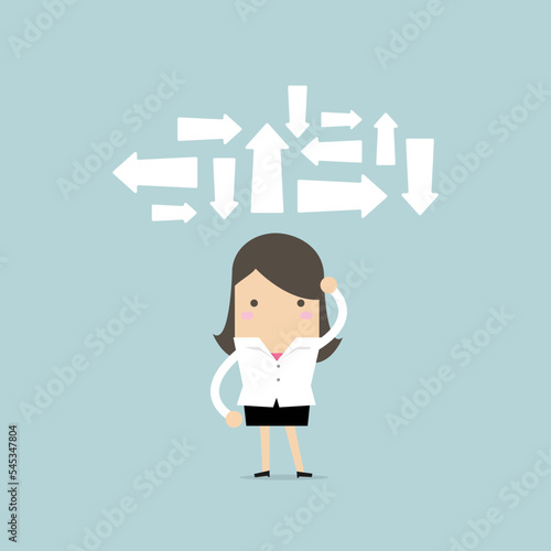 Businesswoman making decision where to go next, Business direction, thinking concept. vector