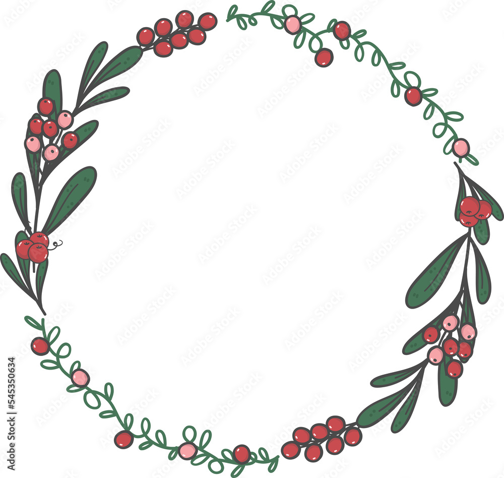 Fototapeta premium cute doodle Christmas wreath hand drawn