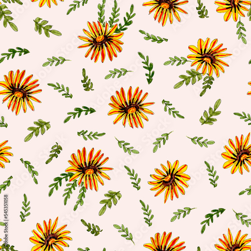 seamless pattern on a light background yellow flowers with leaves