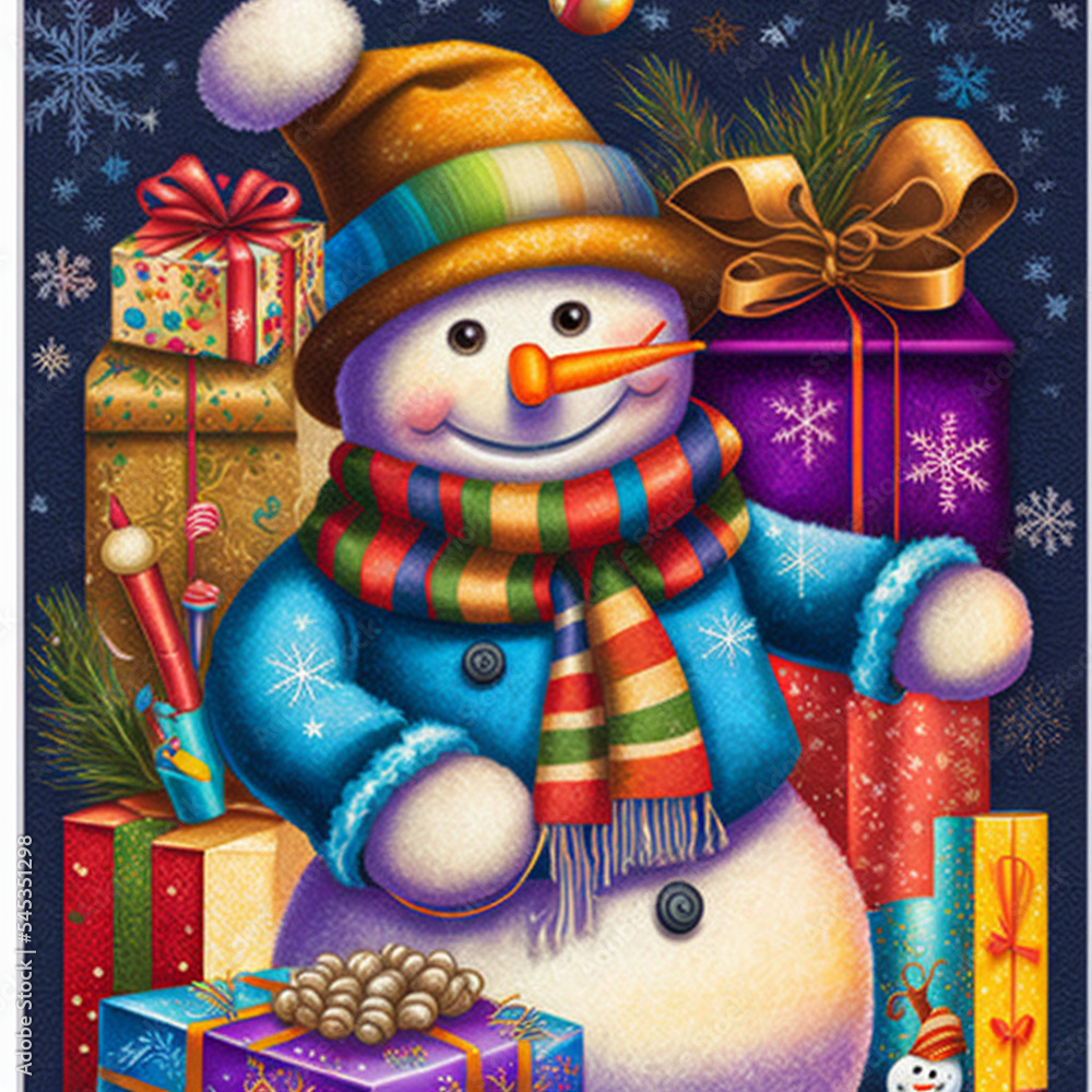 snowman with gifts in Christmas