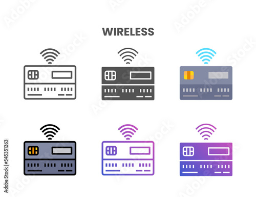 Credit Card Wireless icon set style ouline, glyph, flat color and gradient. Vector Illustration for Graphic Design Element. Isolated on white background