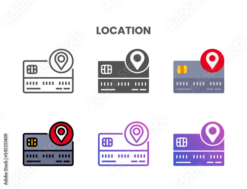 Credit Card Location icon set style ouline, glyph, flat color and gradient. Vector Illustration for Graphic Design Element. Isolated on white background