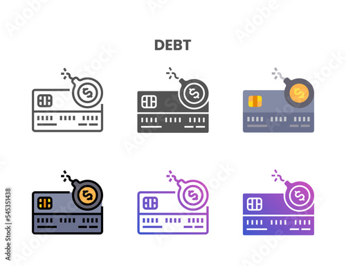 Credit Card Debt icon set style ouline, glyph, flat color and gradient. Vector Illustration for Graphic Design Element. Isolated on white background