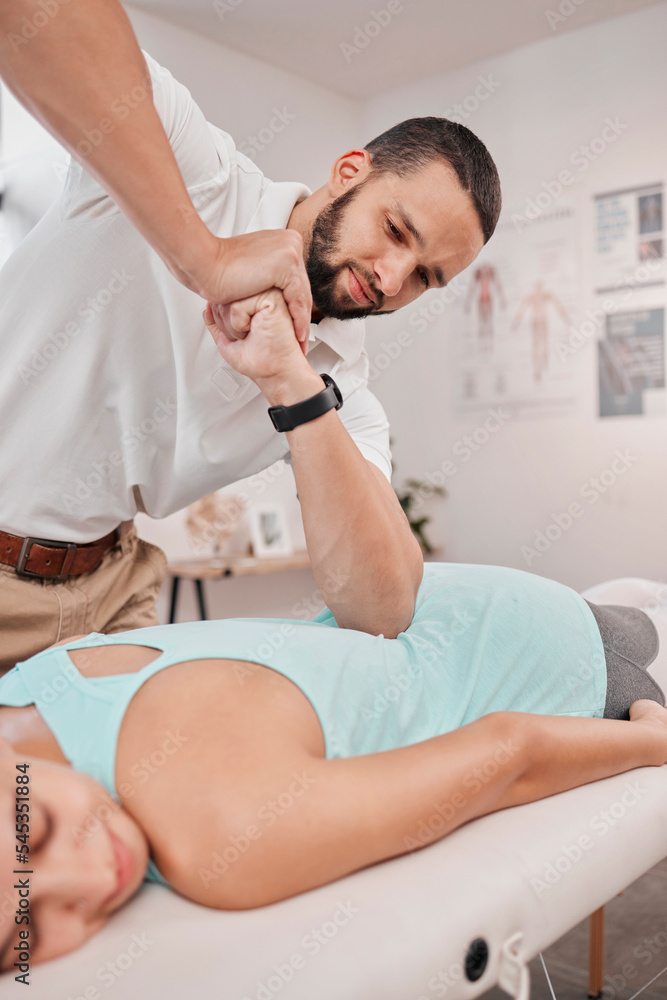 Woman with chiropractor, physiotherapy and a spine massage back pain relief, spinal alignment and lower back pain. Physical therapy clinic, physiotherapist and physio help medical injury or scoliosis Woman with chiropractor, physiotherapy and a spine massage back pain relief, spinal alignment and lower back pain. Physical therapy clinic, physiotherapist and physio help medical injury or scoliosis