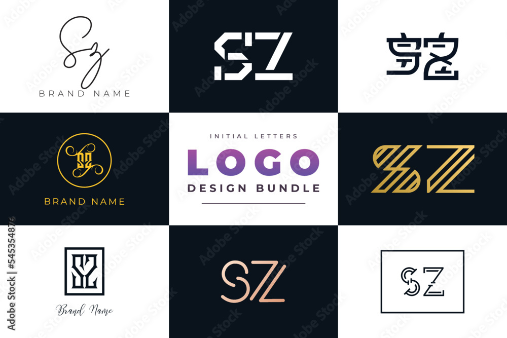 Initial letters SZ Logo Design Bundle
