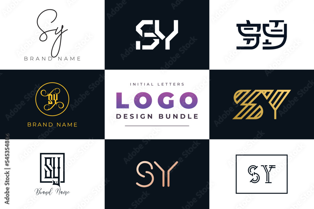 Initial letters SY Logo Design Bundle