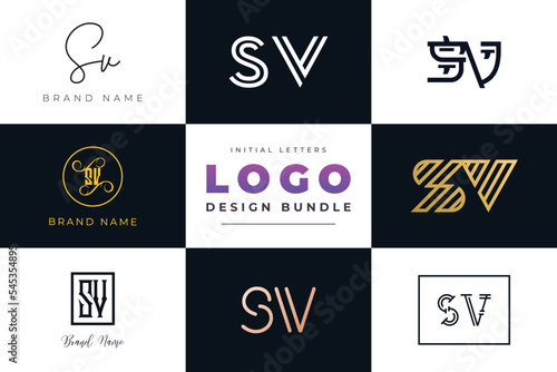 Initial letters SV Logo Design Bundle
