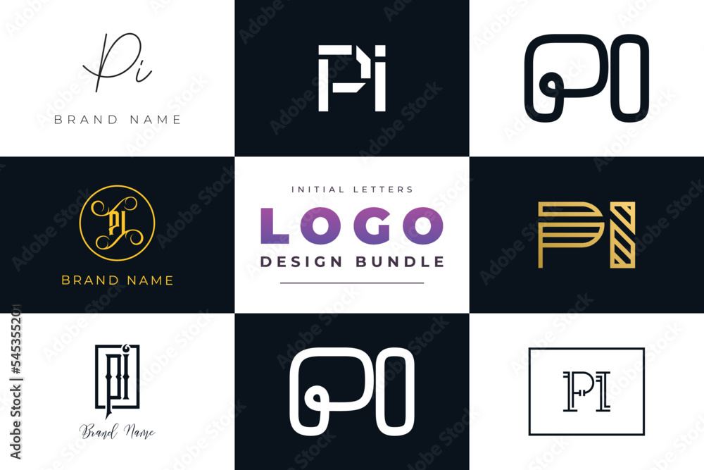 Initial letters PI Logo Design Bundle - obrazy, fototapety, plakaty 