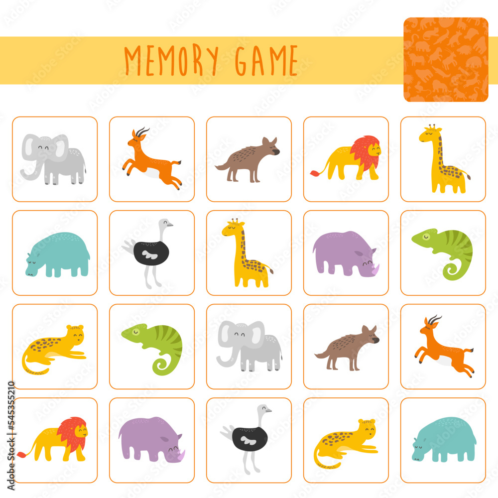 Memory game for preschool children, vector cards with african animals ...