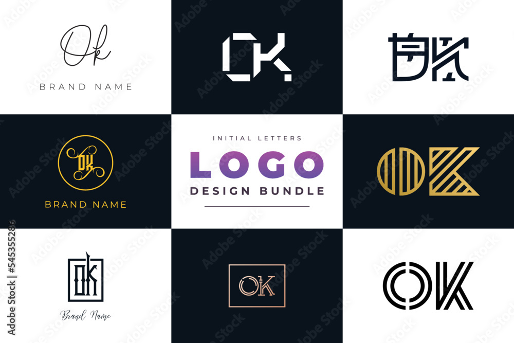 Initial letters OK Logo Design Bundle